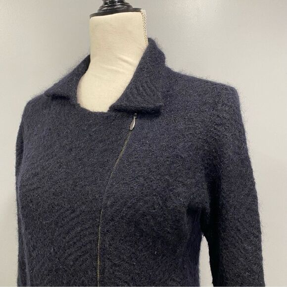 EILEEN FISHER S Black Cats Mohair Moto Sweater Jacket Asymmetrical Zip: Flaw - Picture 5 of 16